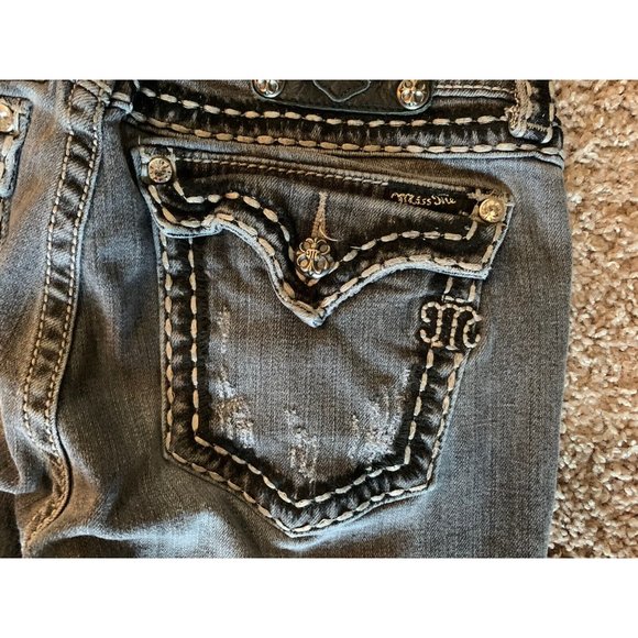 Miss Me Boot JP5014-2 Flap Pockets Thick Stitch Rhinestone Charcoal Size 30 Boot - Picture 10 of 14